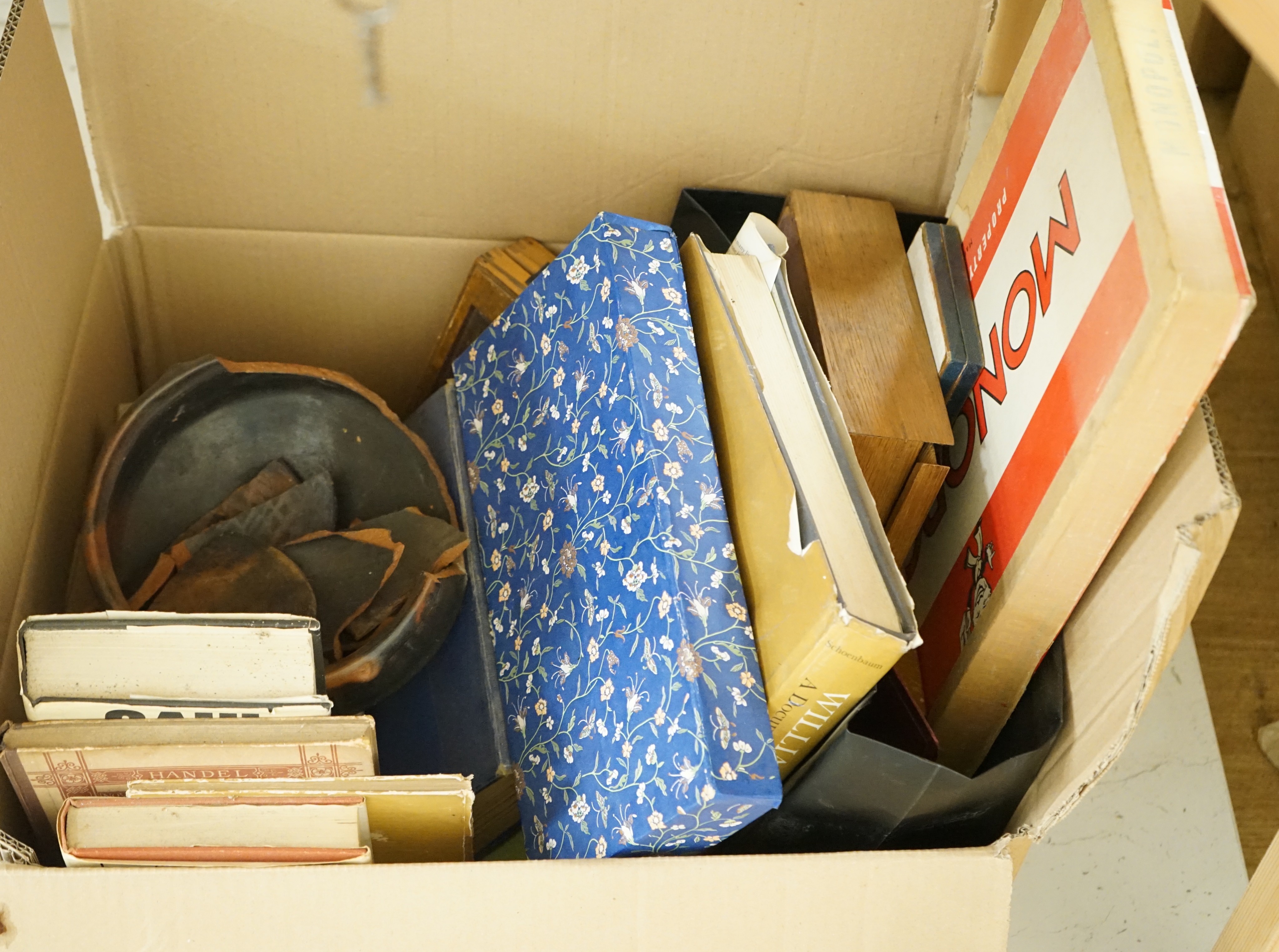 A box of miscellaneous Victorian games and an early Monopoly